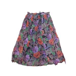 Vintage 90s Other Destination black and purple floral midi peasant skirt S